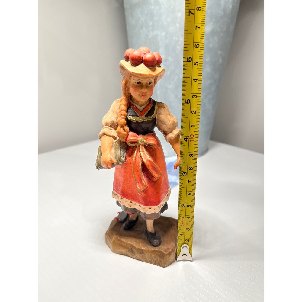 Vintage Hand Carved Wooden Alpine Girl Figurine, West Germany Seal, 50s Folk Art - Picture 9 of 10